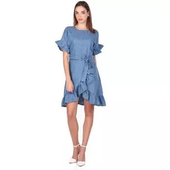 Женское джинсовое платье с оборками