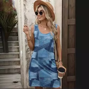 Женское джинсовое платье с принтом на весну и лето S королевский синий