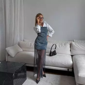 Женское джинсовое платье, весеннее и летнее женское джинсовое платье с кружевными панелями, шикарное мини-платье для женщин, женское платье High Street L синий