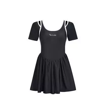 Женское европейско-американское купальное платье: Черно-белая утягивающая теннисная юбка, цельная, быстросохнущая, спортивная M чёрный
