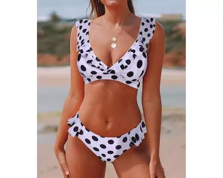 Женское европейское и американское бикини с рюшами - Сексуальный, со сборками, высококлассный купальник XL