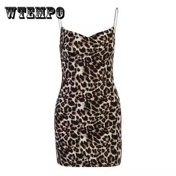 Женское европейское и американское клубное платье с леопардовым принтом и открытой спиной, цельное короткое вечернее платье L