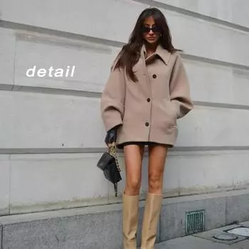 Женское европейское и объединенное темпераментное однотонное утолщенное пальто с воротником и длинным рукавом, однобортное свободное шерстяное пальто для женщин, модное элегантное повседневное пальто S