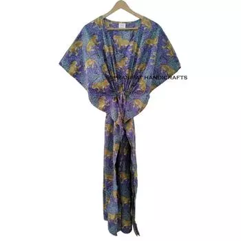 Женское фиолетовое платье-кафтан Bagheera с тигровым принтом в стиле хиппи, хлопковое макси-платье для пляжа CKFTN-SCRN-FULL-BUYIT-151