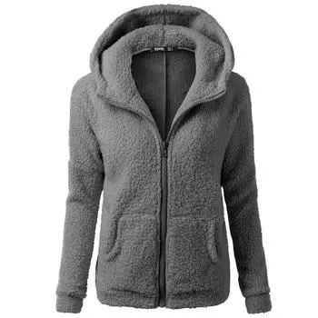 Женское флисовое пальто с мехом, женское осенне-зимнее теплое мягкое толстое плюшевое пальто на молнии, короткая верхняя одежда M чёрный