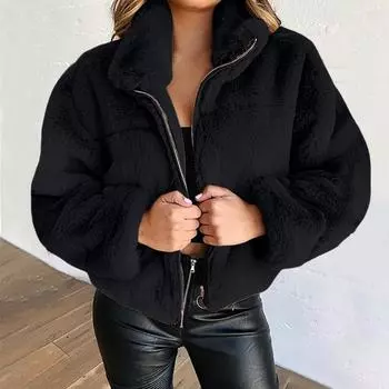 Женское флисовое пальто с плюшевым мишкой, куртка-бомбер на молнии, женская зимняя теплая верхняя одежда