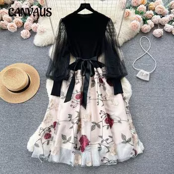 Женское французское легкое роскошное платье в стиле знаменитостей, трикотажное, с вышивкой, сетка, галстук, темперамент, платья фей One Size красный/абрикосовый