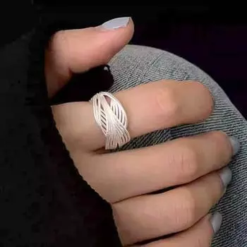 Женское геометрическое кольцо, полое линейное матовое сплошное цветное ретро-кольцо, регулируемое открывающееся кольцо, женское ювелирное изделие для вечеринки, повседневной носки серебряный