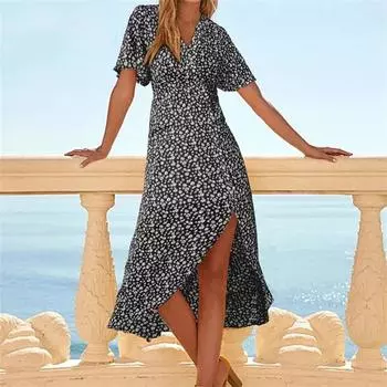 Женское геометрическое нерегулярное платье-качели с V-образным вырезом, короткими рукавами и пуговицами S жёлтый