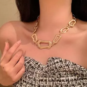 Женское геометрическое полое нерегулярное ожерелье золотой