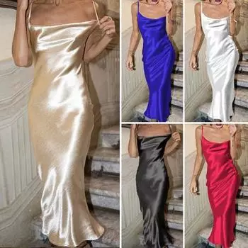 Женское гладкое атласное платье миди на бретельках с открытой спиной и открытой спиной, с запахом «рыбий хвост» L розового золота