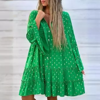 Женское горячее тиснение модное расклешенное платье с рукавами большого размера свободного покроя для женщин повседневные платья S