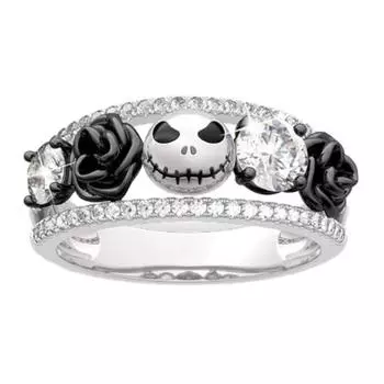 Женское готическое кольцо с черепом, черное розовое кольцо со стразами, кольцо в стиле ретро, ювелирное украшение на Хэллоуин, подарок на годовщину помолвки US 5