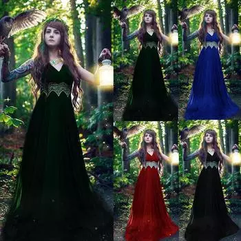 Женское готическое кружевное платье длиной до пола, длинное платье в стиле ретро для косплея S зелёный