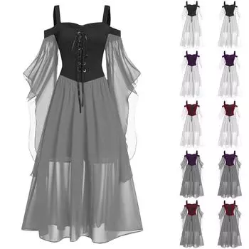 Женское готическое платье на Хэллоуин с открытыми плечами и рукавами-бабочками больших размеров L чёрный