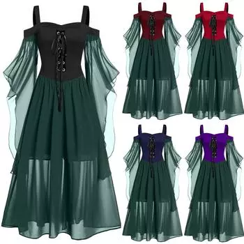 Женское готическое платье на Хэллоуин с открытыми плечами и рукавами-бабочками больших размеров L чёрный