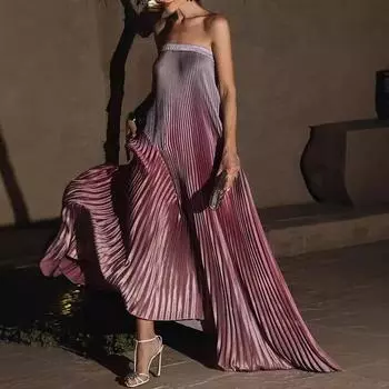 Женское градиентное цветное платье без бретелек, плиссированное платье без рукавов S