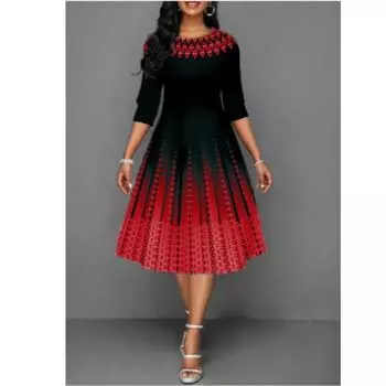 Женское градиентное модное платье с принтом темперамента со средним рукавом и застежкой на талию S золотой