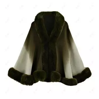 Женское градиентное пончо с отделкой из искусственного меха, уютная и стильная шаль-накидка на осень-зиму, доступно несколько вариантов цветов one size армия зеленый