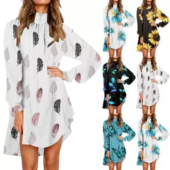 Женское хлопково-льняное платье с круглым вырезом и плиссированным принтом на спине с длинными рукавами XXL чёрный