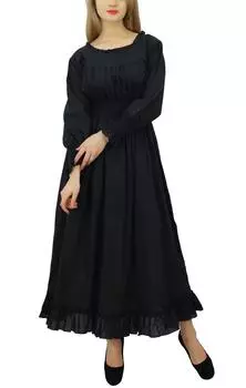 Женское хлопковое длинное повседневное платье макси с присборенной талией Bimba 10 синий