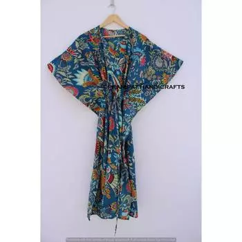 Женское хлопковое хиппи, летняя синяя одежда для сна, длинное платье-кафтан с принтом Мукат CKFTN-SCRN-FULL-BUYIT-118