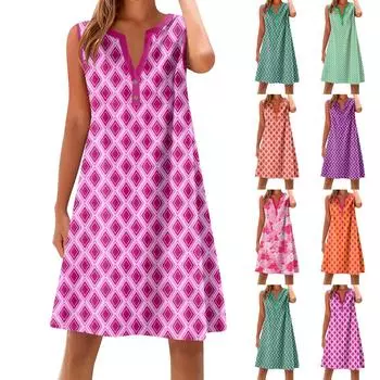 Женское хлопковое и льняное платье, летнее, без рукавов, удобное, для путешествий, пляжное, модное, весенне-летняя одежда для отдыха S фиолетовый