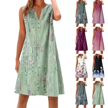 Женское хлопковое и льняное платье, летнее, без рукавов, удобное, для путешествий, пляжное, модное, весенне-летняя одежда для отдыха L