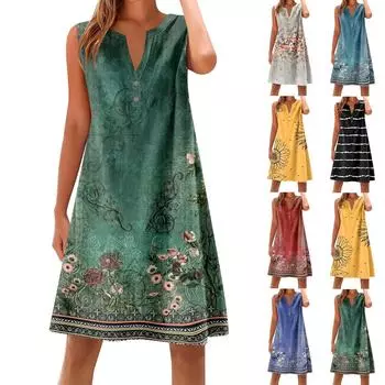 Женское хлопковое и льняное платье, летнее, без рукавов, удобное, для путешествий, пляжное, модное, весенне-летняя одежда для отдыха L оранжевый