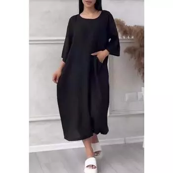 Женское хлопковое льняное платье, однотонное, повседневное, с круглым вырезом, на пуговицах, длинное, повседневное, платья больших размеров S