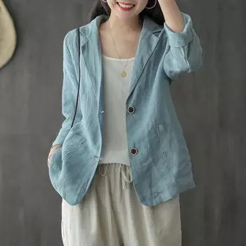 Женское хлопковое льняное повседневное летнее свободное тонкое пальто в стиле ретро XXL