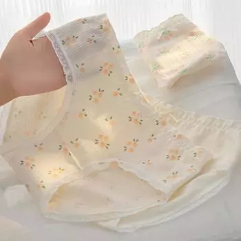 Женское хлопковое нижнее белье 7A антибактериальное промежность дышащая сумка на талии ягодицы милые студенческие треугольные брюки M 6 items