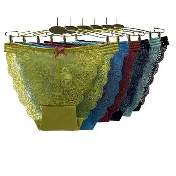 Женское хлопковое нижнее белье, сексуальные кружевные трусы, прозрачные трусики-бикини, трусы, нижнее белье, 6 шт./компл. M