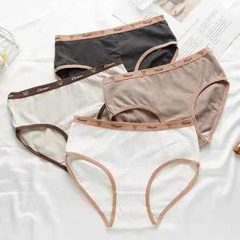 Женское хлопковое нижнее белье, трусики женские, со средней талией, с алфавитом, цвета Mirade, мягкие дышащие треугольные трусы L чёрный