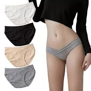Женское хлопковое нижнее белье, женское нижнее белье с заниженной талией, удобный комплект нижнего белья для беременных из 4 предметов L чёрный