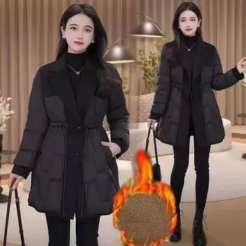 Женское хлопковое пальто-пуховик, зимняя куртка, женская, средней длины, парки, приталенный крой, большой размер, верхняя одежда для отдыха, пальто XXXXXL чёрный