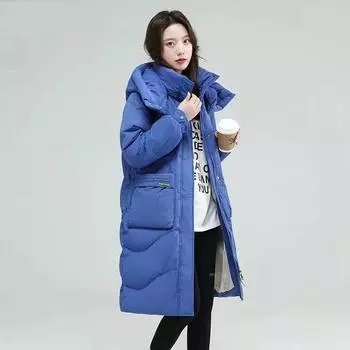 Женское хлопковое пальто с длинным рукавом, выше колена, удлиненная куртка с большим воротником, пуховое пальто с хлопковой подкладкой для женщин XXL чёрный