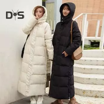 Женское хлопковое пальто с капюшоном, длинными рукавами, карманами, боковыми разрезами, пуховик, однотонные карманы, утолщенная повседневная верхняя одежда M чёрный