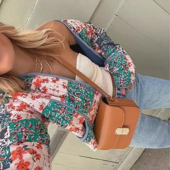 Женское хлопковое пальто с ретро-принтом и воротником-стойкой – мода осень/зима 2023 года Large зелёный