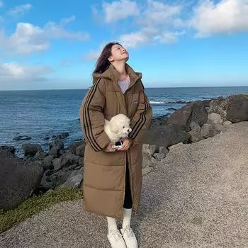 Женское хлопковое пальто средней длины, зимняя модная повседневная куртка, свободная, плюс бархатная застежка-молния с капюшоном, теплое пальто, парки S чёрный