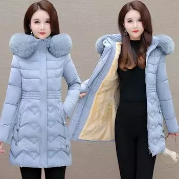 Женское хлопковое пальто зимнее пуховое парки с меховым воротником утолщенное теплое зимнее пальто с капюшоном на молнии женское пальто XXXL чёрный