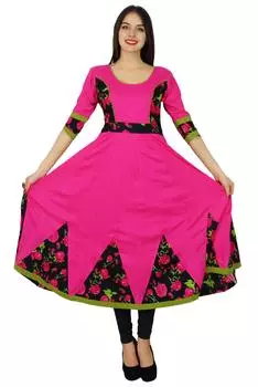 Женское хлопковое платье Bimba с длинным рукавом Курта 3 4 Курти Индийский шик 12 розовый