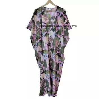 Женское хлопковое платье с принтом розового павлина размера макси, пляжное платье-кафтан CKFTN-SCRN-FULL-BUYIT-068