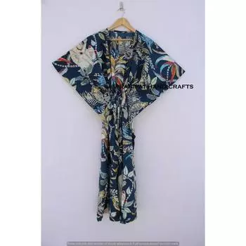 Женское хлопковое синее летнее ночное белье, пляжная накидка с принтом обезьяны, длинное платье-кафтан CKFTN-SCRN-FULL-BUYIT-128