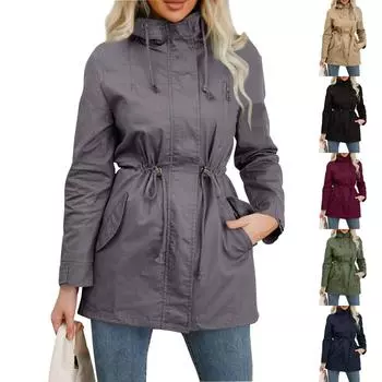 Женское хлопковое свободное пальто с капюшоном, весеннее и осеннее пальто S чёрный