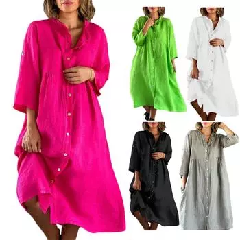 Женское хлопковое свободное платье-рубашка с пуговицами, повседневные свободные платья макси XXXXL серый