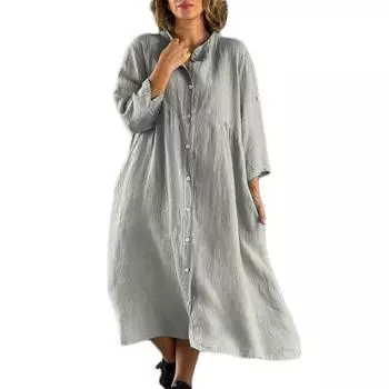 Женское хлопковое свободное платье-рубашка с пуговицами, повседневные свободные платья макси XXXXL