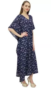 Женское хлопковое темно-синее дизайнерское ночное платье Bimba, длинный кафтан 10 темно-синий