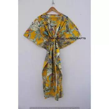 Женское хлопковое желтое летнее ночное белье, пляжное платье с принтом обезьяны, длинное платье-кафтан CKFTN-SCRN-FULL-BUYIT-126