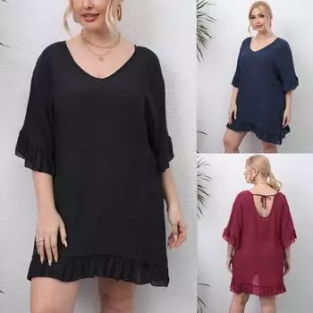 Женское худи с бретелями, открытая спина, оборки, свободные повседневные платья L чёрный